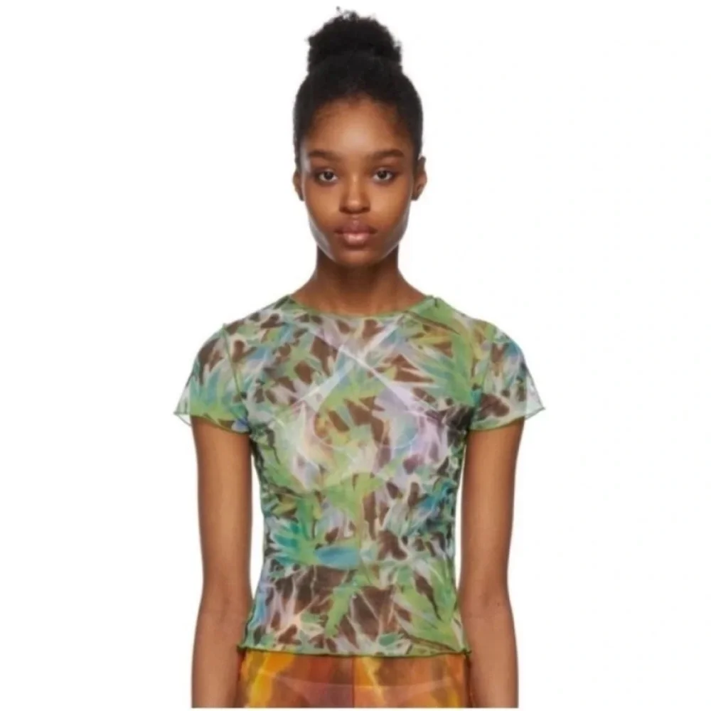 Kim Shui Green Mesh Print Top and Skirt Set